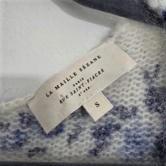La Maille Sezane Lisette Cardigan wool Kid Mohair Blue Floral Scandi Luxury - Picture 10 of 12